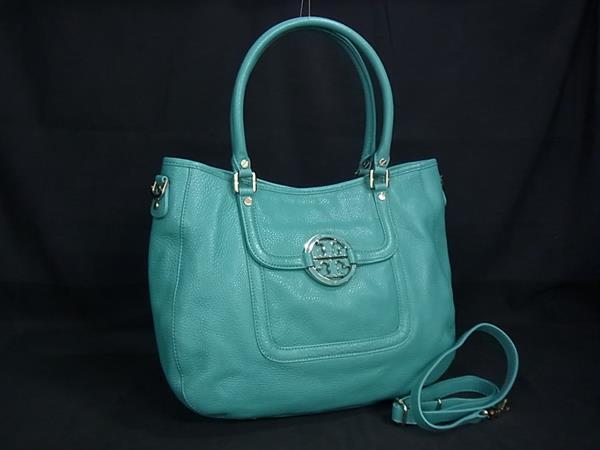 1円 ■美品■ TORY BURCH トリーバーチ アマンダ レザー 2WAY クロスボディ ハンドバッグ トート ショルダー ターコイズブルー系 FU5128拍卖