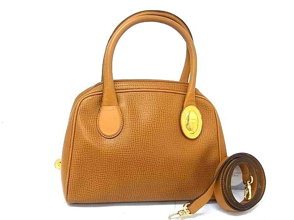 1円 ChristianDior クリスチャンディオール ヴィンテージ PVC×レザー 2WAY クロスボディ ハンドバッグ ショルダー ブラウン系 FS6763拍卖