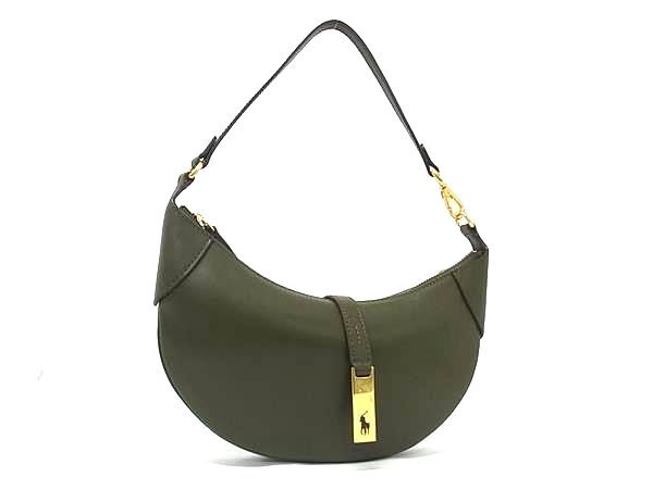 1円 ■美品■ POLO RALPH LAUREN ポロラルフローレン レザー ハンドバッグ ミニバッグ 肩掛け レディース カーキ系 FU4638拍卖