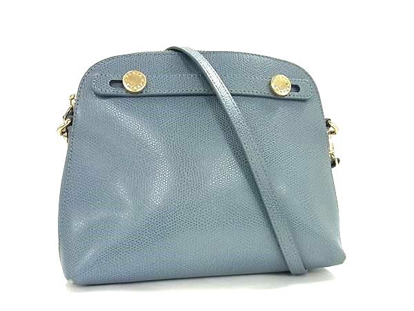 1円 FURLA フルラ パイパー レザー クロスボディ ショルダーバッグ 斜め掛け レディース ライトブルー系 GB2452拍卖