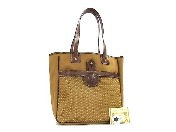 1円 ■美品■ HUNTING WORLD ハンティングワールド キャンバス×レザー トートバッグ ショルダー 肩掛け カーキ系×ブラウン系 GB2465拍卖