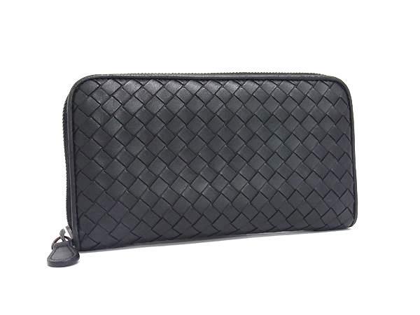 1円 ■美品■ BOTTEGA VENETA ボッテガヴェネタ イントレチャート レザー ラウンドファスナー 長財布 ウォレット ブラック系 FS6227拍卖