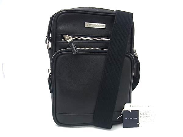 1円 ■美品■ BURBERRY バーバリー レザー クロスボディ ショルダーバッグ 斜め掛け メンズ ブラック系 FS5910拍卖