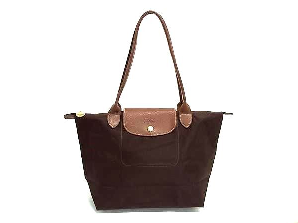 1円 LONGCHAMP ロンシャン ルプリアージュ ナイロン×レザー 折り畳み式 トートバッグ ショルダー 肩掛け レディース ブラウン系 FS5636拍卖