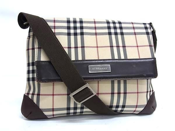 1円 BURBERRY バーバリー ノバチェック ナイロンキャンバス×レザー クロスボディ ショルダーバッグ 斜め掛け 肩掛け ベージュ系 FS5635拍卖