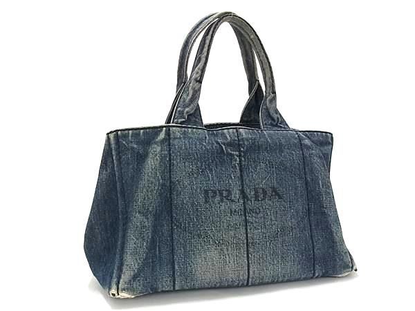 1円 PRADA プラダ カナパ デニム ショルダーバッグ トートバッグ ハンドバッグ メンズ レディース ブルー系 FS5968拍卖