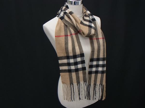 1円 ■美品■ BURBERRY バーバリー ノバチェック カシミヤ100% フリンジ マフラー 防寒具 レディース メンズ ブラウン系 BM9863拍卖