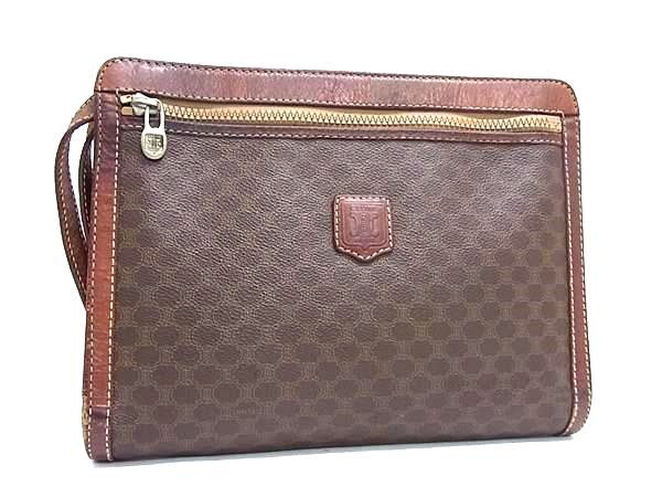 1円 CELINE セリーヌ ヴィンテージ マカダム柄 PVC×レザー クラッチバッグ セカンドバッグ レディース メンズ ブラウン系 FS5576拍卖