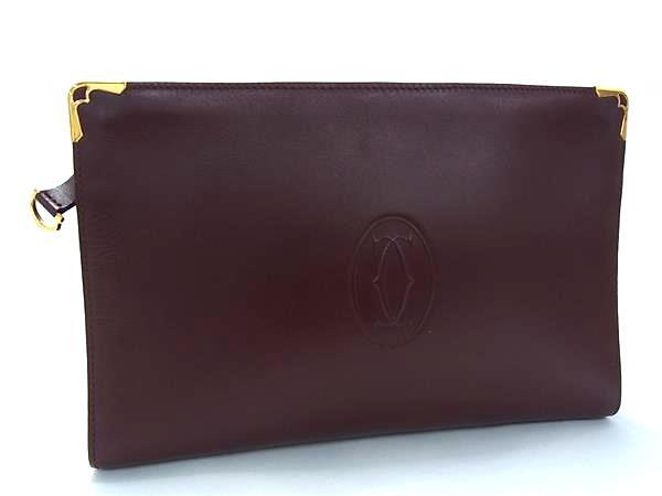 1円 Cartier カルティエ マストライン レザー クラッチバッグ セカンドバッグ ポーチ メンズ レディース ボルドー系 FS5622拍卖