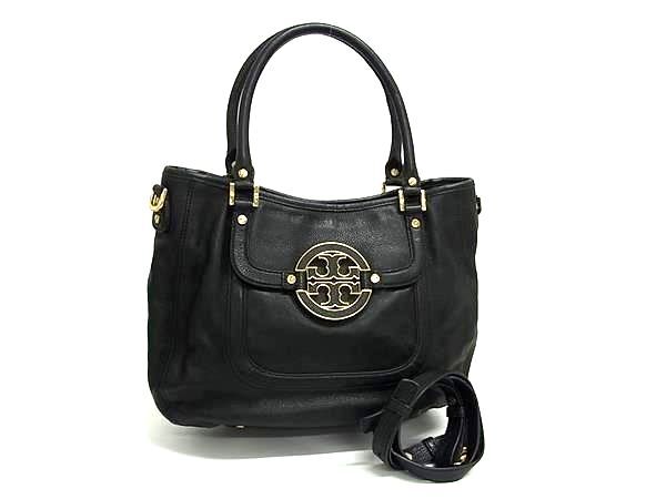 1円 TORY BURCH トリーバーチ アマンダ レザー 2WAY ショルダーバッグ ハンドバッグ レディース ブラック系 FS5510拍卖