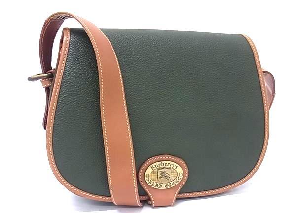 1円 ■美品■ Burberrys バーバリーズ ノバチェック PVC×レザー クロスボディ ショルダーバッグ 斜め掛け カーキ系×ブラウン系 FS5502拍卖