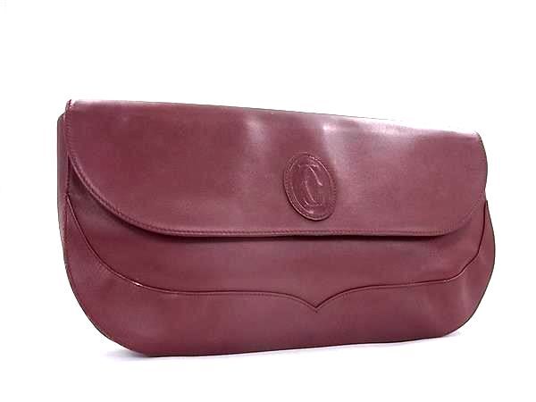1円 Cartier カルティエ マストライン レザー クラッチバッグ セカンドバッグ レディース ボルドー系 FS5521拍卖