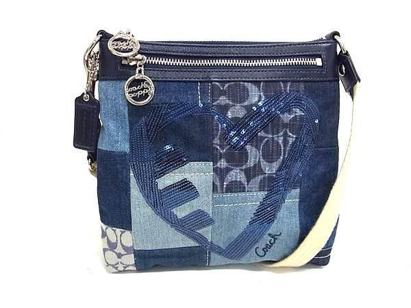 1円 ■美品■ COACH コーチ シグネチャー デニム クロスボディ ショルダーバッグ 斜め掛け 肩掛け レディース ネイビー系 BQ1869拍卖