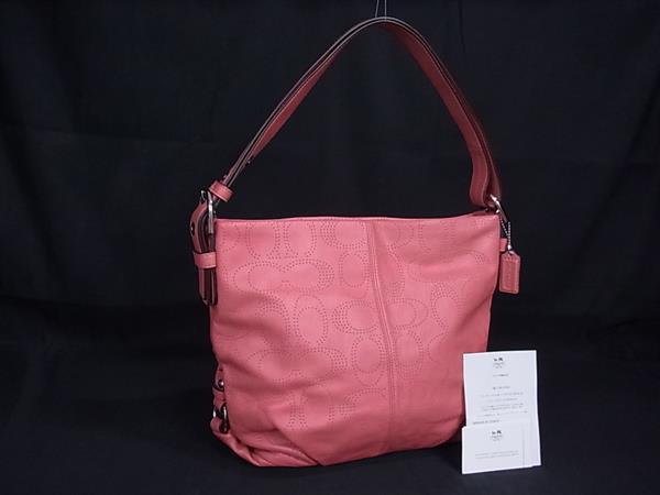 1円 ■新品同様■ COACH コーチ F19407 シグネチャー レザー パンチング ワンショルダー ショルダーバッグ レディース ピンク系 BQ1989拍卖