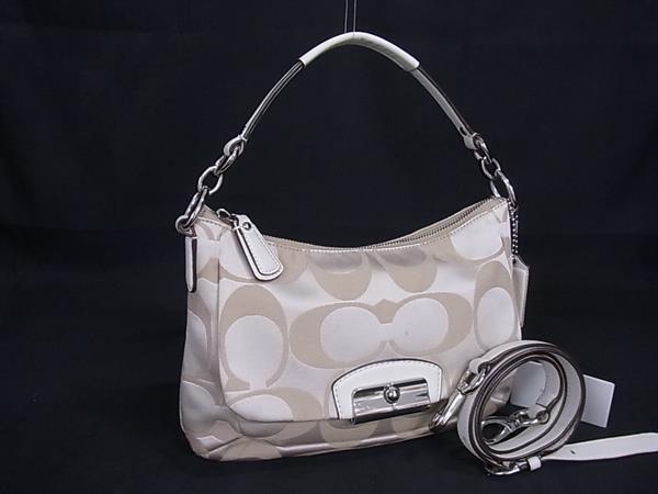 1円 ■美品■ COACH コーチ F22302 シグネチャー ナイロンキャンバス×レザー 2WAY ショルダーバッグ ハンドバッグ ベージュ系 BS1136拍卖
