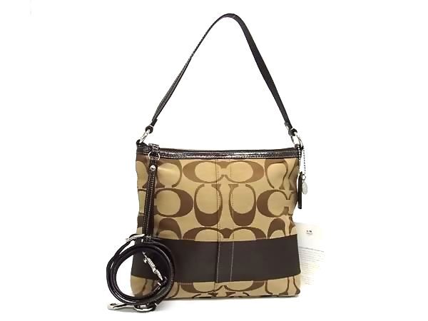 1円 ■美品■ COACH コーチ F13674 シグネチャー キャンバス×レザー 2WAY ショルダーバッグ ハンドバッグ 斜め掛け ブラウン系 BQ2086拍卖