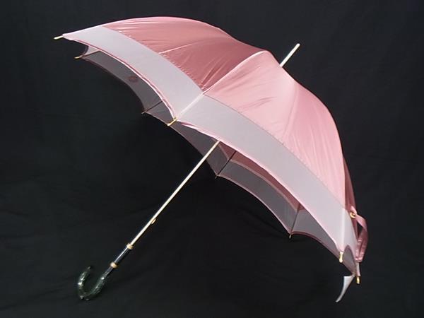 1円 ChristianDior クリスチャンディオール ポリエステル100% 長傘 雨具 高級傘 アンブレラ レディース ピンク系×グリーン系 FQ2717拍卖