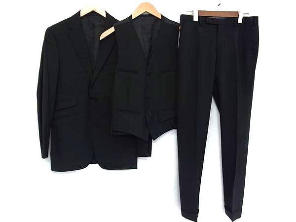 1円 ■美品■ BURBERRY バーバリー ウール100% スリーピース スーツ 洋服 3点セット メンズ ブラック系 BP5691拍卖