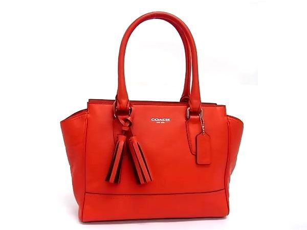 1円 ■極美品■ COACH コーチ 19891 レザー タッセル ハンドバッグ ショルダー トート レディース オレンジレッド系 BQ1864拍卖
