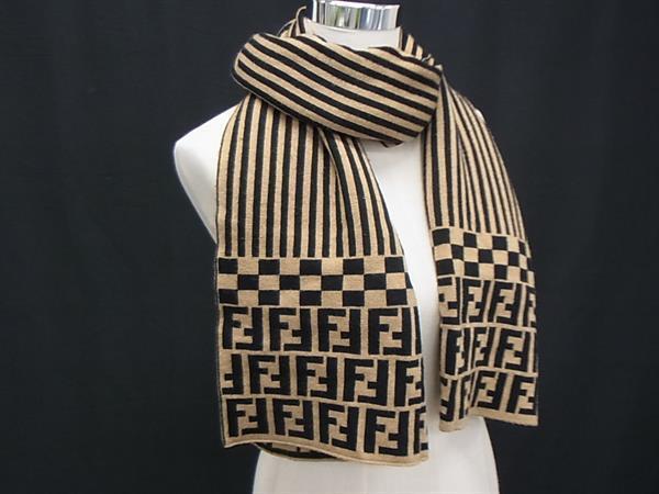 1円 ■極美品■ FENDI フェンディ ズッカ柄 ウール マフラー ストール ショール 防寒具 レディース メンズ ブラウン系 FQ1744拍卖
