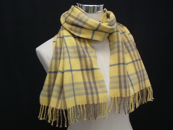 1円 ■新品■未使用■ BURBERRY バーバリー ノバチェック カシミア100% フリンジ マフラー 防寒具 メンズ レディース イエロー系 FI8663拍卖
