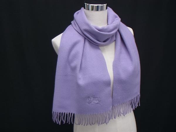 1円 ■極美品■ BURBERRY バーバリー カシミヤ100% フリンジ マフラー 防寒具 レディース メンズ パープル系 FN2225拍卖