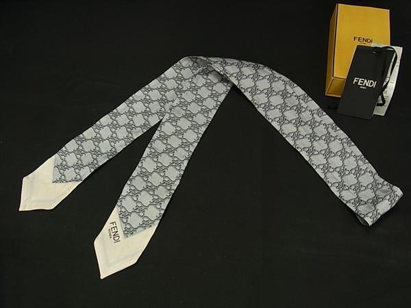 1円 ■美品■ FENDI フェンディ ラッピー シルク100% リボンスカーフ ツイリー レディース グレー系 FR5635拍卖