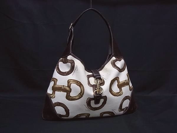 1円 GUCCI グッチ 153029 ホースビット キャンバス ワンショルダーバッグ 肩掛けかばん レディース ベージュ系×ブラウン系 FU5781拍卖