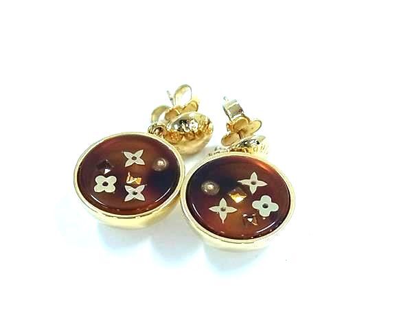 1円 ■美品■ LOUIS VUITTON ルイヴィトン M65289 ブックル ドレイユ アンクルージョン アールデコ ピアス ブラウン系×ゴールド系 FU5624拍卖