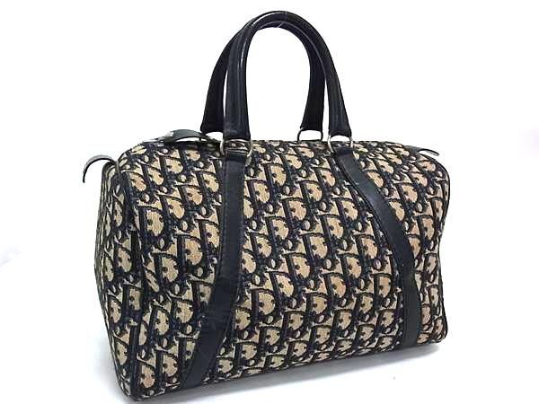 1円 ChristianDior クリスチャンディオール トロッター キャンバス×レザー ミニボストンバッグ ハンドバッグ ブラック系 FU5534拍卖