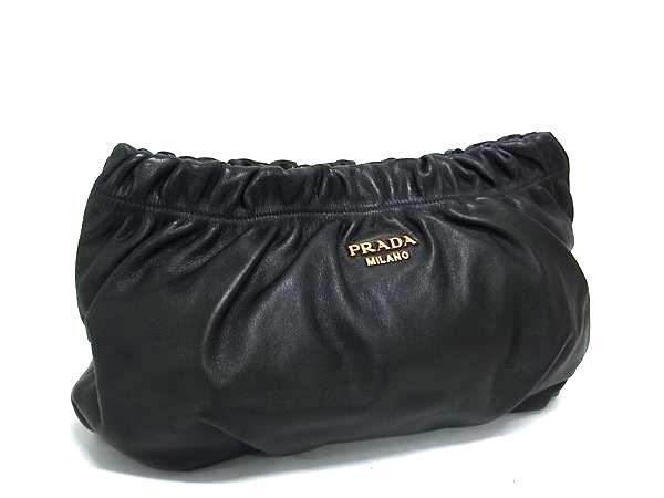 1円 ■美品■ PRADA プラダ レザー クラッチバッグ セカンドバッグ レディース ブラック系 FU5526拍卖
