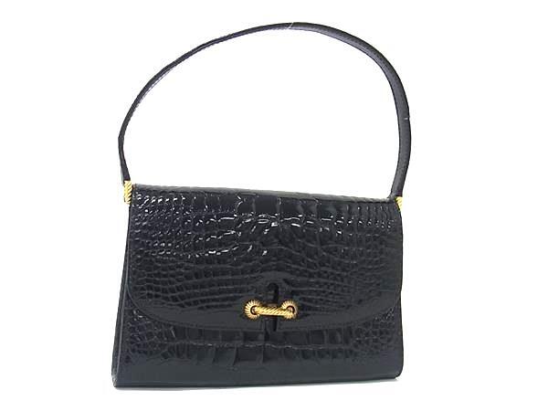 1円 ■極上■本物■ GUCCI オールドグッチ ヴィンテージ クロコダイル ターンロック ワンハンドル ハンドバッグ ブラック系 FU5523拍卖