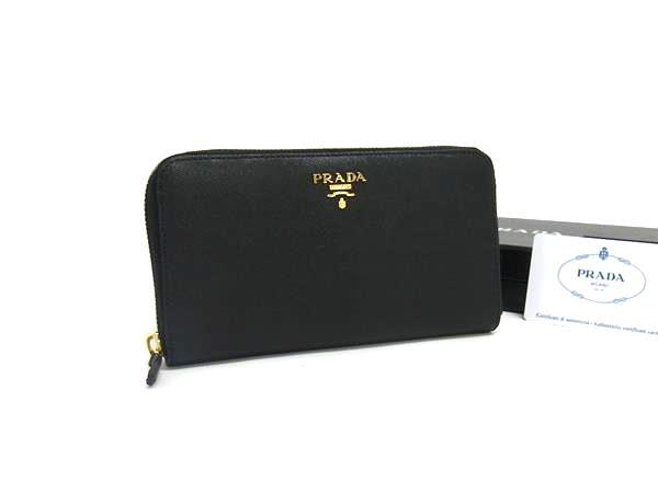 1円 ■極美品■ PRADA プラダ 1M0506 サフィアーノレザー ラウンドファスナー 長財布 ウォレット 小銭入れ レディース ブラック系 BM9881拍卖