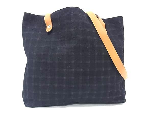 1円 HERMES エルメス アメダバ カバドゥポッシュ キャンバス×レザー シルバー金具 ショルダーバッグ トート 肩掛け ブラック系 FT2149拍卖