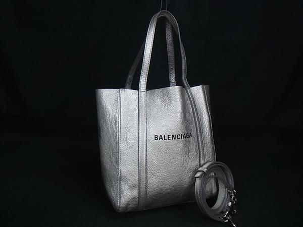 1円 BALENCIAGA バレンシアガ エブリデイ トート レザー 2WAY クロスボディ トート ハンドバッグ ショルダー 斜め掛け シルバー系 FP8491拍卖