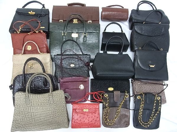 1円 ■極上■本物■JRA公認■ クロコダイル オーストリッチ 等 型押含む ハンドバッグ ショルダーバッグ 等 20点セット まとめ売り GB1839拍卖