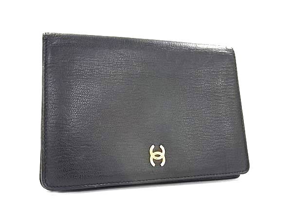 1円 CHANEL シャネル ココマーク レザー 二つ折り 財布 ウォレット 小銭入れ 札入れ カード入れ レディース メンズ ブラック系 FV2948拍卖