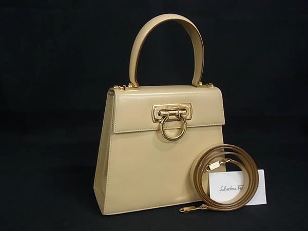 1円 ■美品■ Salvatore Ferragamo フェラガモ AQ-21 2193 ガンチーニ金具 レザー 2WAY ワンハンドル ハンドバッグ ショルダー FU4799拍卖