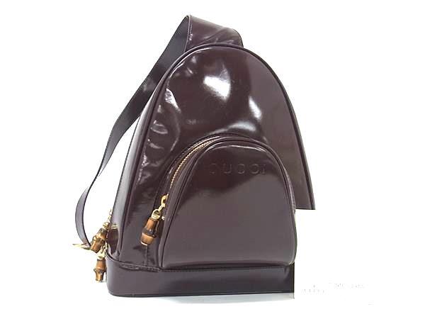 1円 GUCCI グッチ 003 3444 0127 バンブー パテントレザー ワンショルダーバッグ ボディバッグ レディース メンズ ボルドー系 GA5803拍卖