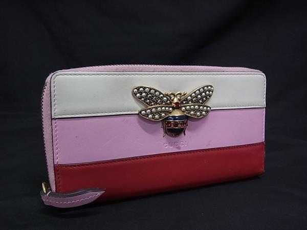 1円 GUCCI グッチ 476069 クイーン マーガレット レザー ラウンドファスナー 長財布 ウォレット レッド系×ピンク系×アイボリー系 FV3709拍卖