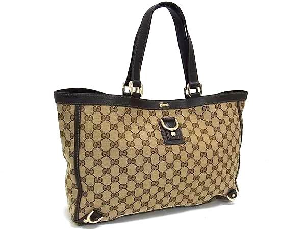 1円 ■美品■ GUCCI グッチ 141472 001364 GG柄 GGキャンバス×レザー ハンドバッグ トートバッグ レディース ブラウン系 FU5820拍卖