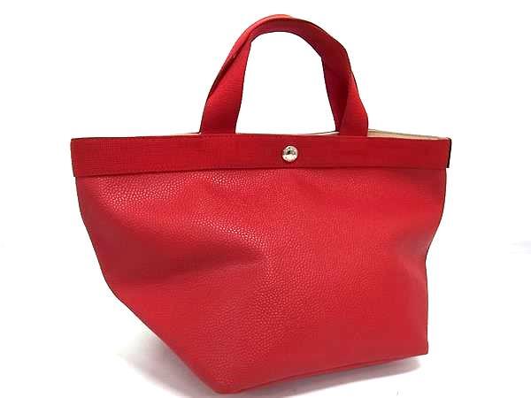1円 ■美品■ Herve Chapelier エルベシャプリエ GPライン 舟形トート レザー ハンドバッグ レディース レッド系 FU5822拍卖