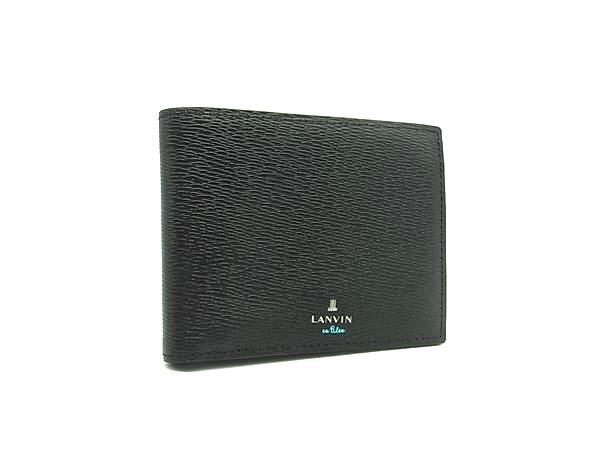 ■新品同様■ LANVIN ランバン レザー 二つ折り 財布 ウォレット 小銭入れ 札入れ カード入れ メンズ ブラック系 DI5757拍卖
