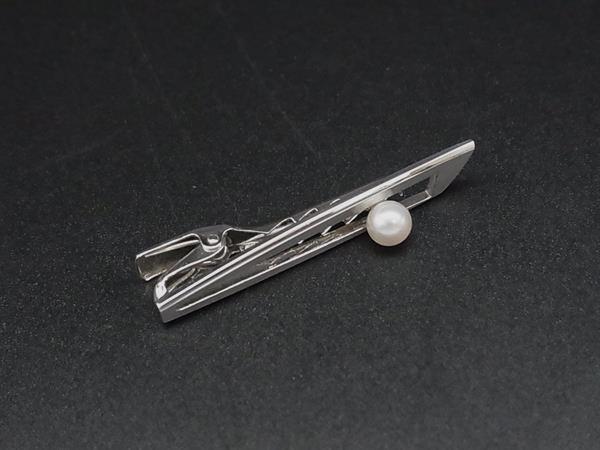 ■美品■ MIKIMOTO ミキモト 本真珠 アコヤ真珠 パール6mm SV925 タイクリップ タイピン ビジネス 紳士 メンズ シルバー系 DK4062拍卖