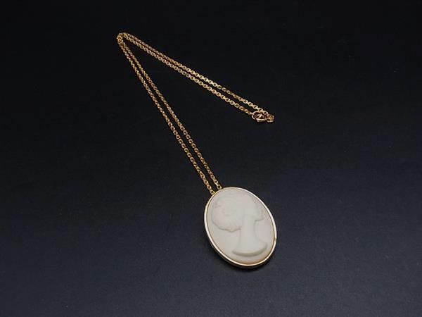 ■美品■ NINA RICCI ニナリッチ カメオ ロング ネックレス ペンダント アクセサリー レディース ゴールド系×アイボリー系 DK5471拍卖