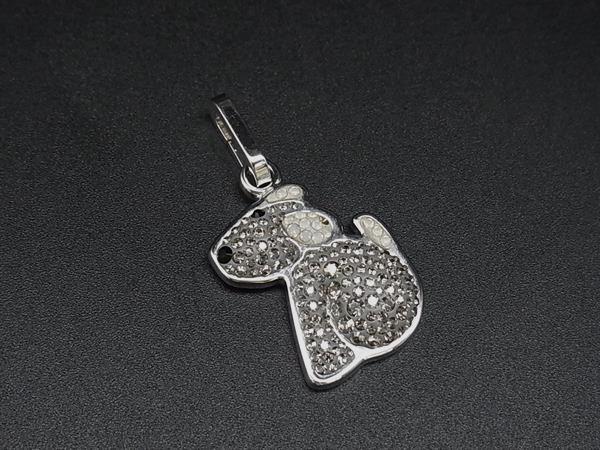 ■美品■ SWAROVSKI スワロフスキー ドッグ 犬 ラインストーン キーリング キーホルダー バッグチャーム シルバー系×アイボリー系 DK5658拍卖