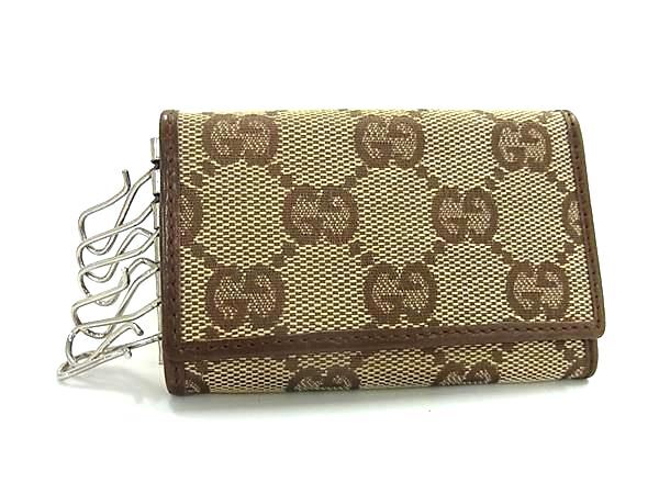GUCCI グッチ GG柄 GGキャンバス×レザー 6連 キーケース 鍵付き メンズ レディース ブラウン系 DK8554拍卖
