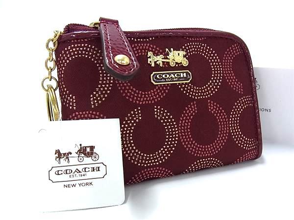 ■美品■ COACH コーチ オプアート キャンバス×パテントレザー コインケース コインパース 小銭入れ レディース ボルドー系 DK8581拍卖