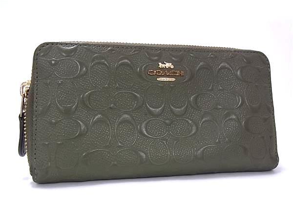 COACH コーチ F67566 シグネチャー レザー ラウンドファスナー 長財布 ウォレット 札入れ 小銭入れ レディース カーキ系 DK8687拍卖