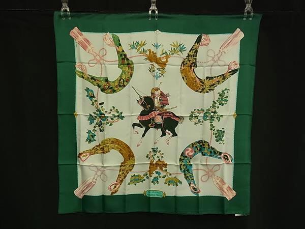 1円 ■極美品■ HERMES エルメス SAMOURAI 【侍 】カレ90 シルク100% スカーフ ストール グリーン系×マルチカラー FN7751拍卖